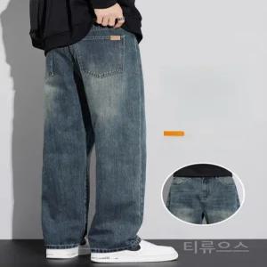 티류으스 남성 청바지 가을 시즌 얇은 핏 루즈핏 스트레이트 데님 팬츠 신상 청소년 아메리칸 빈티지 스타