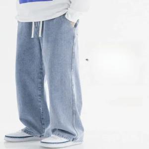 티류으스 남성 라이트블루 스트레치 와이드 데님 팬츠 빅사이즈 루즈핏 드롭웨이스트 드로스트링 Lyw