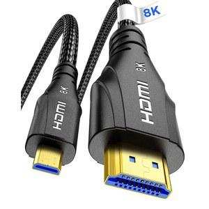 크라트리 8K 마이크로 HDMI-HDMI 케이블 6.6FT, 8K@60Hz, 4K@120Hz, 초고속 HDMI-마이크로 HDMI 지원 HDR eARC 돌비, GoPro Hero 7 6 5 4, Raspberry Pi 소니 카메라, Nikon과 호환됨
