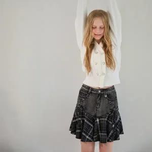 [롯데백화점]에고이스트 [BLUE LABEL] 레이스업 체크 믹스 데님스커트 ER4ODS01