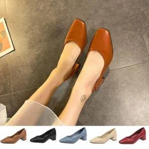 블로퍼 활용 스퀘어 토 세련 미들힐 여성 펌프스뮬