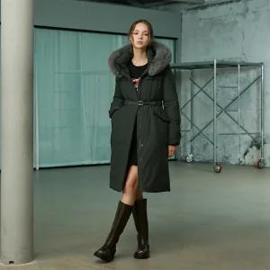 인퀼팅 벨티드 폭스퍼 구스 롱다운 ER4TD006