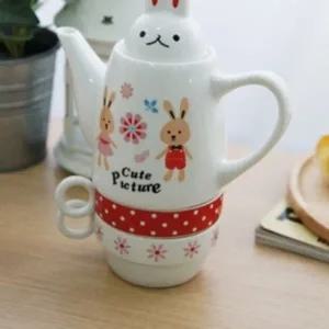 큐트 픽쳐 도자기 티포트 머그컵세트 3컬러 택1