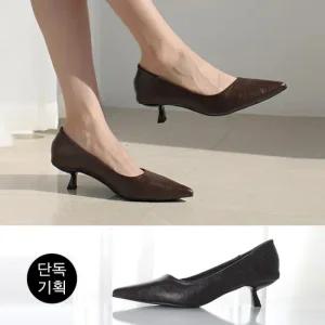 바닐라슈 [단독기획] 베리어 소프트 슬림 발등사선 코딩굽 미들힐 펌프스(5cm)