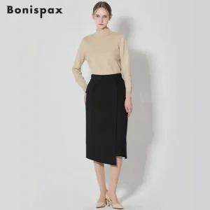 보니스팍스 슬릿 자수 언발 기모 롱스커트