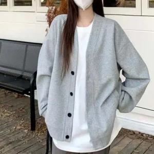 기모 가디건 여자 단추 루즈핏 아우터 브이넥 봄가을