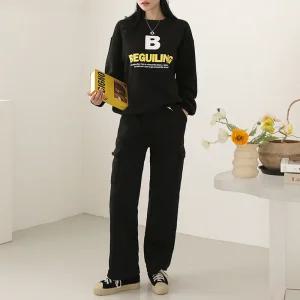 오디 기모 B레터링 맨투맨 + 카고 팬츠 세트_BDOP124