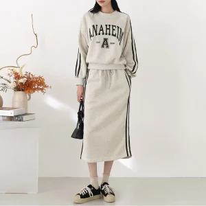 쿠자 기모 프린팅 맨투맨 + 트랙 스커트 세트_BDOP123