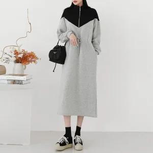 토피 기모 배색 아노락 스트링 원피스_BDOP120