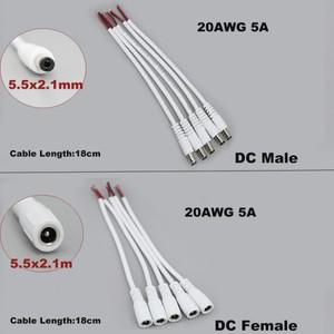 LED 커넥터흰색 20awg 18cm 12V 5A DC 전원 연장 케이블 남성 여성 커넥터 코드 5521 LED 스트립 카메라 k