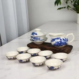 찻잔 도자기 다도세트 청화백자 다기세트 백자 티잔 산수화