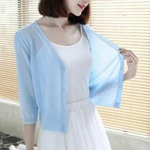 브이넥 가디건 초경량 시스루 여름 볼레로 얇은 니트