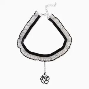 장미 레이스 초커 목걸이 초커 블랙 스웨이드 가죽 리쉬 리시 트랜디한 짧은 숏 진주