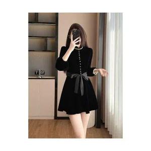 여성 바지 배기 핏 팬츠 체버라드 천금 앤티크 블랙 벨벳 원피스 코트 치마 MF1