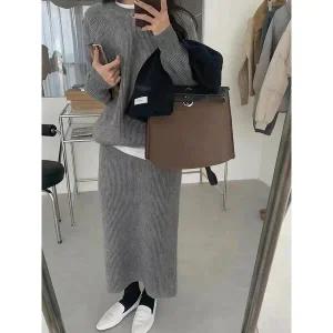 [하프클럽/샵앤]여성 골지 니트 긴팔티 스커트 고퀄 상하세트 LL-WSET-4926-그
