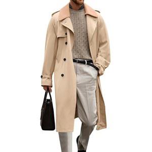 런카티 캐주얼 오버코트 트렌치코트 노치 벨트 가을 롱 라펠 남성 더블 재킷 클래식 가슴