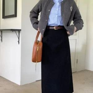 코듀로이 H라인 롱스커트 벨트세트 데일리룩