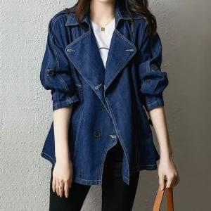 트렌치스타일 모던 시크 데님쟈켓자켓 여성자 롱사파리 청사파리 쟈켓
