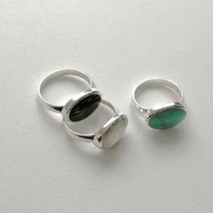 타원 원석반지 자개 터키석 오닉스 유색보석반지 925은반지