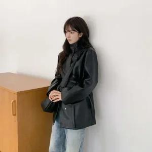 여성 캐주얼 가죽 크로스백 세트와 루즈핏 자켓 세트