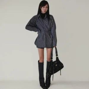 아트박스/신상오픈런 여성용 스트라이프 루즈핏 셔츠 면혼합 남방