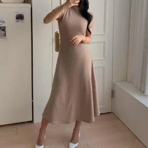 [옷자락]여자 가을 하객룩 반목 반팔 슬림핏 플레어 롱원피스