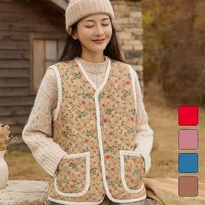 촌캉스 할머니 조끼 꽃무늬 프리미엄 극강 융털조끼 패딩조끼 김장조끼