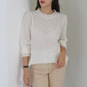 [하프클럽/셀러허브_여성트랜드패션]빅사이즈 510 자수레이스프릴긴팔티 DWB