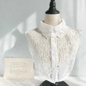 [콩심팥심]넥케이프 레이스 자수 넥카라 목폴라 셔츠 페이크 셔츠라