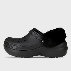 [크록스] 샌들 클래식 플랫폼 라인드 퍼즈 스트랩 클로그 겨울 방한 털슬리퍼 212854-001