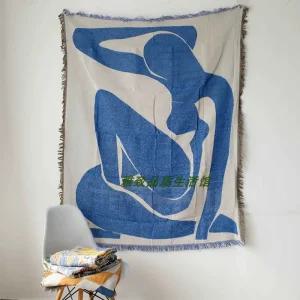 블루 담요 화이트 감성 스트라이프 블랭킷 명화 하트