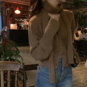 [하프클럽/]여성 러블리 브이넥 타이넥 도톰 니트 가디건