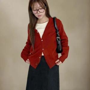 [하프클럽/]여성 브이넥 루즈핏 긴팔 니트 가디건 무지 소프트