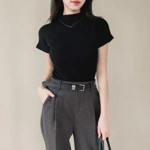 [하프클럽/]여성용 데일리 레이온 스판 반목 기모 반팔티