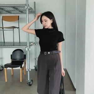 [하프클럽/]여성용 데일리 레이온 스판 반목 기모 반팔 티셔츠