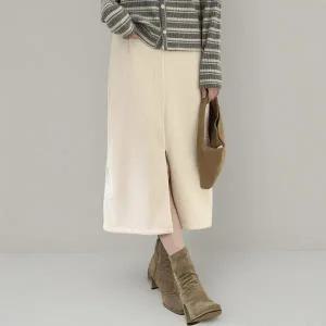 [하프클럽/]여성 키치 무드 코듀로이 앞트임 밴딩 롱 스커트