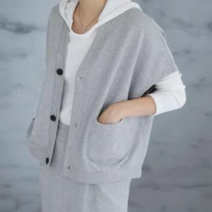 여성 V넥 더블포켓 단추 빅사이즈 돌만 코튼 조끼