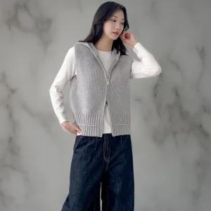 여성 나그랑 하찌 투웨이 후드 집업 골지 가을 니트 조끼