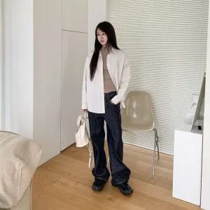 여성용 캐주얼 코튼 스트라이프 루즈 셔츠