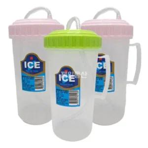 덕신화학 빨대컵 500ml 온가족 손잡이 다회용컵 3개