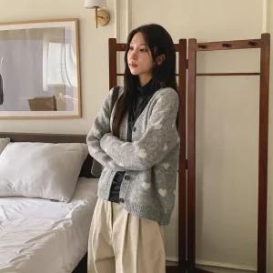 여자 앙고라 하트 스웨터 V넥 빅사이즈 가디건