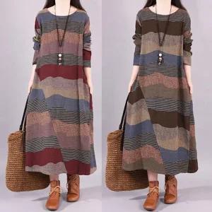 [아우트]무드 패턴 롱원피스 가을 카라 겨울