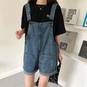 [아우트]롤업 멜빵 청 치마 데님 오버롤 점프수트