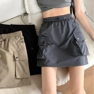[아우트]허리 밴딩 카고미커트 미니 캐주얼 스커트