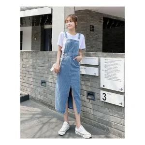 [아우트]가을원피스 청 멜빵 데님 뷔스티에 원피스