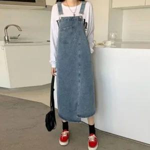 [아우트]트임 언발란스 데일리멜빵 데님 청원피스