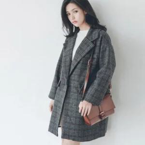 [라일리여성의류] Rly 캐주얼 겨울 정장 여성 코트 루즈핏 모직 체크