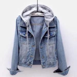 [라일리여성의류] Rly 여성 후드 데님 청자켓 슬림핏 숏 워싱 점퍼