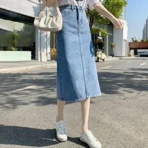 [아우트]러블리 절개 디자인 데님 롱스커트