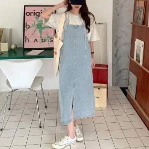 [아우트]심플한 데님 멜빵원피스 점프수트 LL-D161